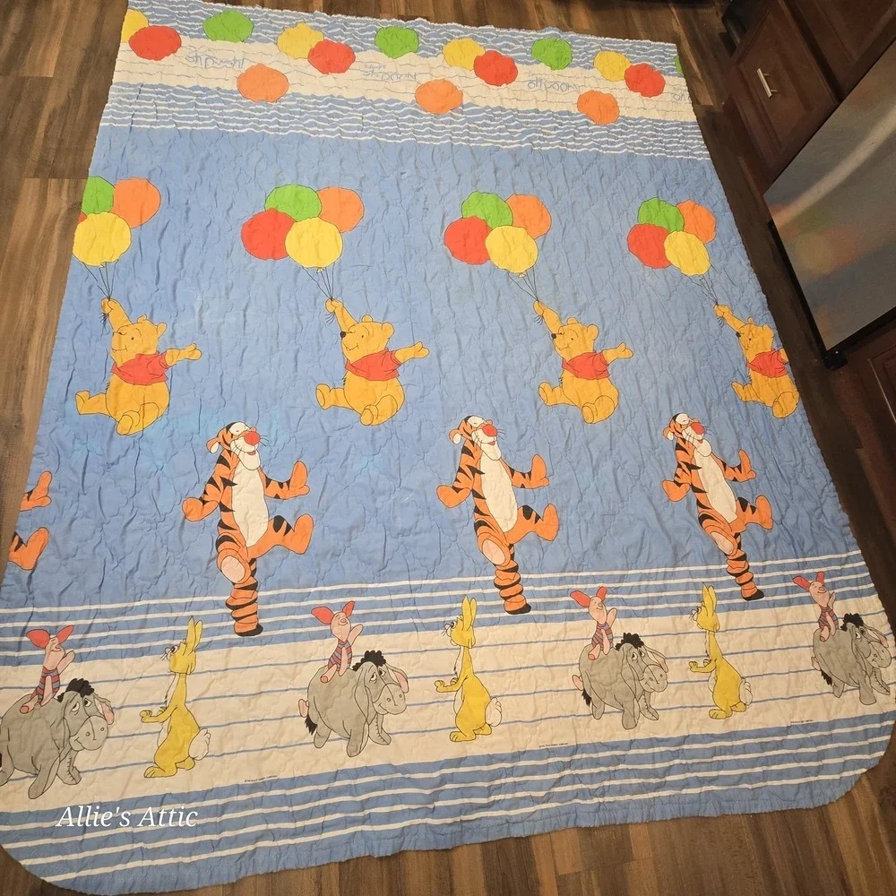 Vintage Winnie The Pooh Blanket Quilt Baby King Size Blue Tigger Duvet Cover
